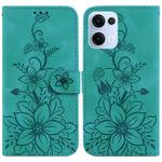 For OPPO Reno13 Global Lily Embossed Leather Phone Case(Green)