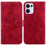 For OPPO Reno13 Global Lily Embossed Leather Phone Case(Red)