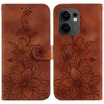 For OPPO Reno13 F 4G / 5G Lily Embossed Leather Phone Case(Brown)