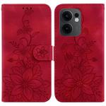 For OPPO Reno13 F 4G / 5G Lily Embossed Leather Phone Case(Red)