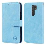 For Xiaomi Redmi 9 Skin Feeling Oil Leather Texture PU + TPU Phone Case(Light Blue)