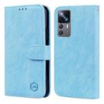 For Xiaomi 12T Pro Skin Feeling Oil Leather Texture PU + TPU Phone Case(Light Blue)