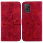 For Realme 8 5G Global / V13 5G Lily Embossed Leather Phone Case(Red)