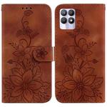 For Realme 8i Lily Embossed Leather Phone Case(Brown)