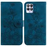 For Realme 8i Lily Embossed Leather Phone Case(Dark Blue)