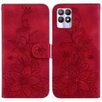 For Realme 8i Lily Embossed Leather Phone Case(Red)