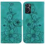 For Realme 9i / A76 4G / A36 Lily Embossed Leather Phone Case(Green)