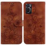 For Realme 9i / A76 4G / A36 Lily Embossed Leather Phone Case(Brown)