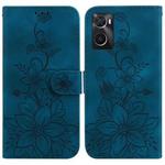 For Realme 9i / A76 4G / A36 Lily Embossed Leather Phone Case(Dark Blue)