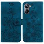 For Realme 10 Pro 5G Lily Embossed Leather Phone Case(Dark Blue)