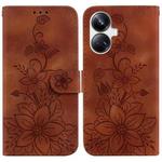 For Realme 10 Pro+ Lily Embossed Leather Phone Case(Brown)