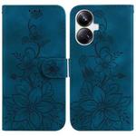 For Realme 10 Pro+ Lily Embossed Leather Phone Case(Dark Blue)