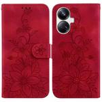 For Realme 10 Pro+ Lily Embossed Leather Phone Case(Red)