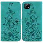 For Realme C20 / C11 2021 Lily Embossed Leather Phone Case(Green)
