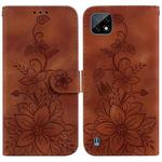 For Realme C20 / C11 2021 Lily Embossed Leather Phone Case(Brown)