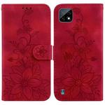 For Realme C20 / C11 2021 Lily Embossed Leather Phone Case(Red)