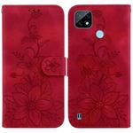 For Realme C21 Lily Embossed Leather Phone Case(Red)