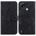 For Realme C21 Lily Embossed Leather Phone Case(Black)