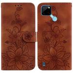 For Realme C21Y Lily Embossed Leather Phone Case(Brown)