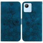 For Realme C30 / C30s / Narzo 50i Lily Embossed Leather Phone Case(Dark Blue)