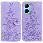 For Realme C33 Lily Embossed Leather Phone Case(Purple)