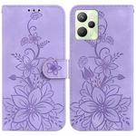 For Realme C35 Lily Embossed Leather Phone Case(Purple)