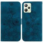For Realme C35 Lily Embossed Leather Phone Case(Dark Blue)