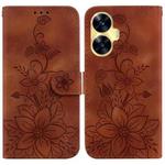 For Realme C55 Lily Embossed Leather Phone Case(Brown)