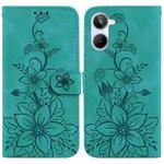 For Realme 10 4G Lily Embossed Leather Phone Case(Green)