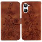 For Realme 10 4G Lily Embossed Leather Phone Case(Brown)