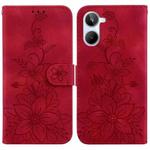 For Realme 10 4G Lily Embossed Leather Phone Case(Red)