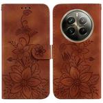 For Realme 12 Pro+ Global Lily Embossed Leather Phone Case(Brown)