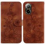 For Realme C67 4G Global Lily Embossed Leather Phone Case(Brown)