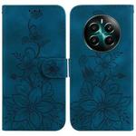 For Realme 12+ Lily Embossed Leather Phone Case(Dark Blue)