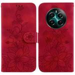 For Realme 12+ Lily Embossed Leather Phone Case(Red)