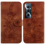 For Realme C65 4G Lily Embossed Leather Phone Case(Brown)