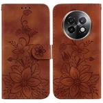 For Realme 13+ Global Lily Embossed Leather Phone Case(Brown)