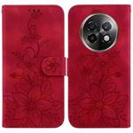 For Realme 13+ Global Lily Embossed Leather Phone Case(Red)