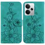 For Realme 14 Lily Embossed Leather Phone Case(Green)