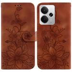 For Realme 14 Lily Embossed Leather Phone Case(Brown)