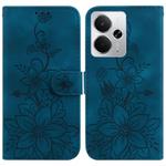 For Realme 14 Lily Embossed Leather Phone Case(Dark Blue)
