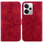 For Realme 14 Lily Embossed Leather Phone Case(Red)