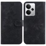 For Realme 14 Lily Embossed Leather Phone Case(Black)