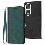 For Honor 90 Side Buckle Double Fold Hand Strap Leather Phone Case(Dark Green)