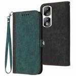 For Honor 90 Pro Side Buckle Double Fold Hand Strap Leather Phone Case(Dark Green)