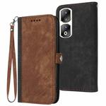 For Honor 90 Pro Side Buckle Double Fold Hand Strap Leather Phone Case(Brown)