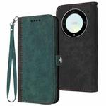 For Honor X40 Side Buckle Double Fold Hand Strap Leather Phone Case(Dark Green)