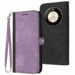 For Honor X50 Side Buckle Double Fold Hand Strap Leather Phone Case(Purple)