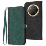 For Honor X9c Global Side Buckle Double Fold Hand Strap Leather Phone Case(Dark Green)