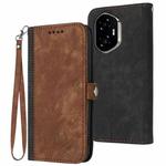 For Honor 300 Side Buckle Double Fold Hand Strap Leather Phone Case(Brown)